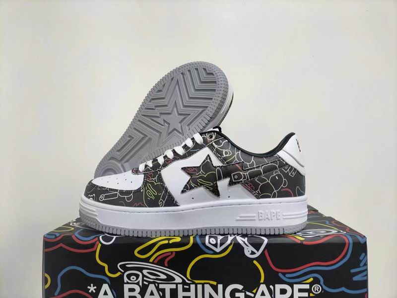 BAPE Black and White Graphic Star Low-Top Sneakers