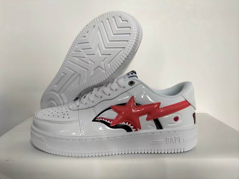 BAPE White Low-Top Sneakers with Red Star and Shark Details