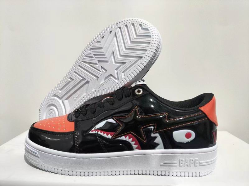 BAPE Black and Orange Shark Detail Low-Top Sneakers