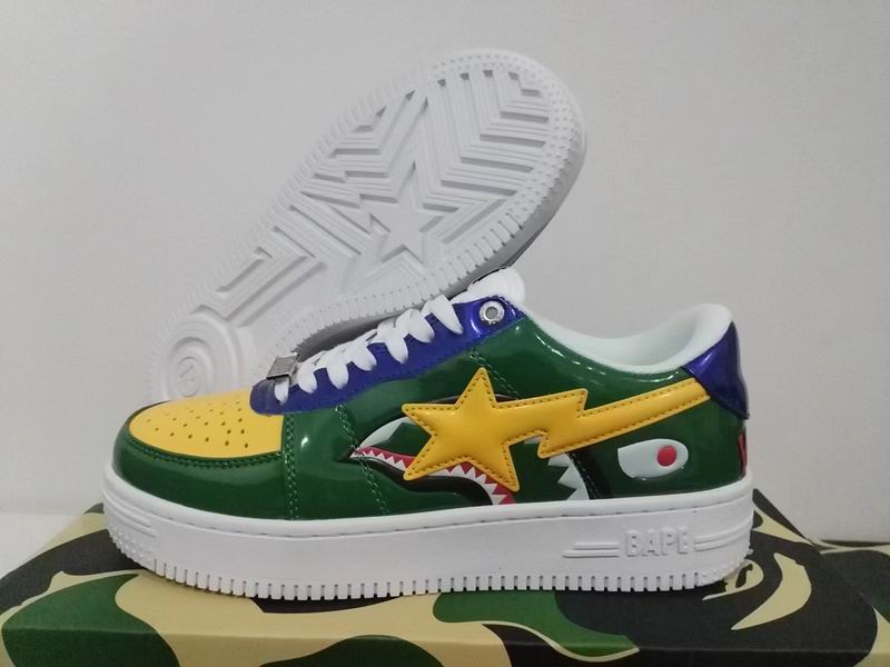 BAPE Green and Yellow Shark Detail Low-Top Sneakers