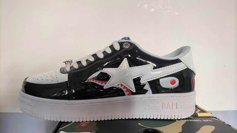 BAPE Black and White Shark Detail Low-Top Sneakers