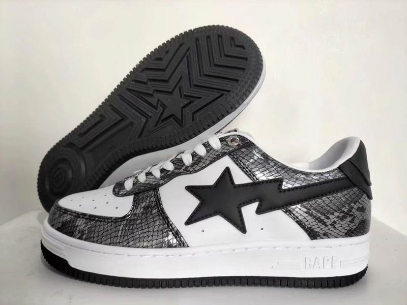 BAPE White and Silver Textured Star Low-Top Sneakers