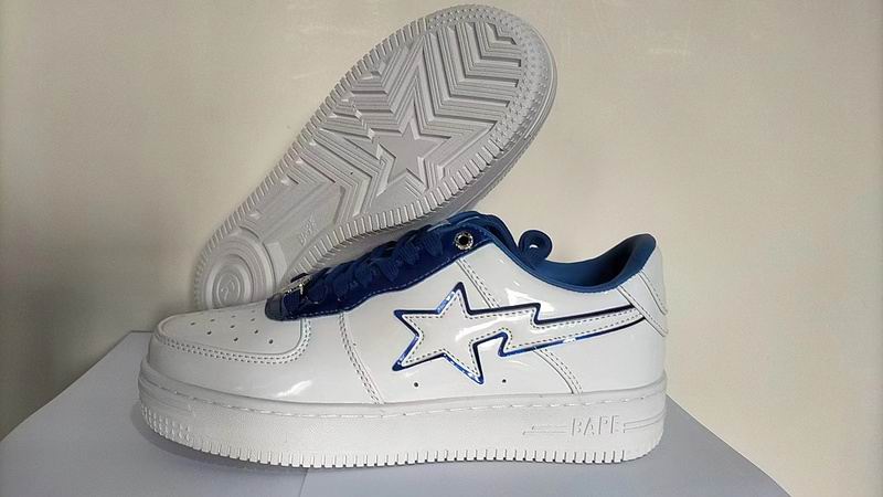 BAPE White and Navy Outline Star Low-Top Sneakers