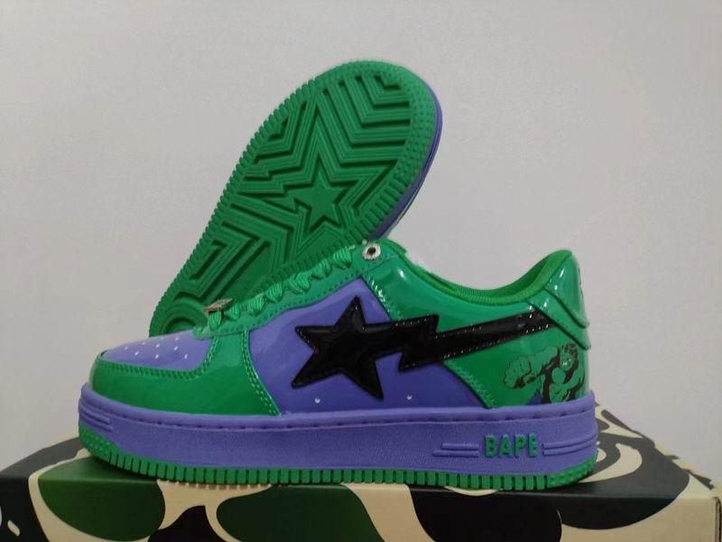 BAPE Green and Purple Star Low-Top Sneakers