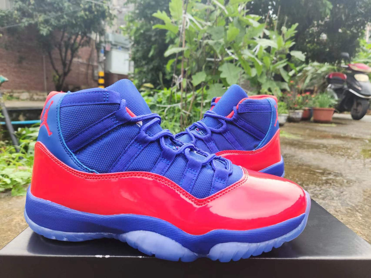 Air Jordan 11 Blue and Red High-Top Sneakers