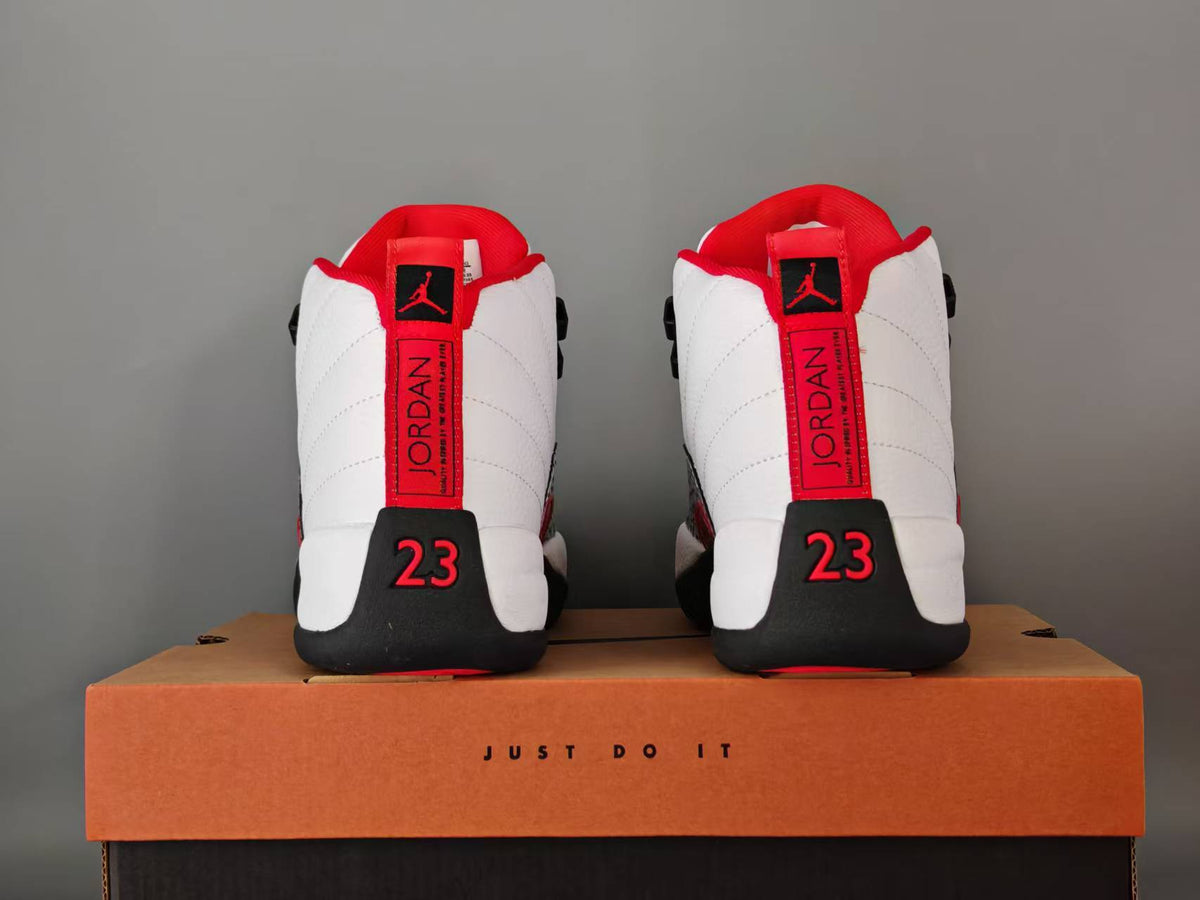 Air Jordan 12 Retro White & Red Patterned High-Top Sneakers